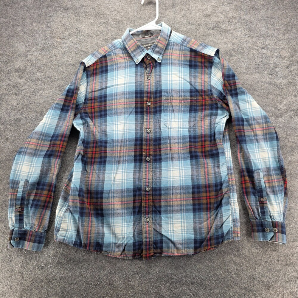 Eddie Bauer Shirt Mens Large Button Down Blue Plaid Classic Flannel